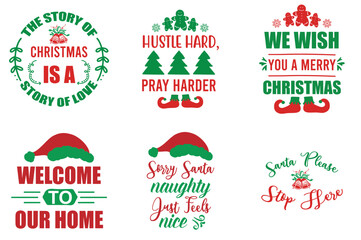 Elegant Christmas Hand Lettering, Typography Set Vector Illustration for Advertisement, Packaging, Bookmark