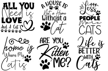 Elegant Cat Invitation, Calligraphic Lettering Bundle Vector Illustration for Wrapping Paper, Social Media Post, Postcard