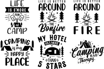 Minimalist Camping Hand Lettering, Labels And Badges Collection Vector Illustration for Icon, Social Media Post, Printable