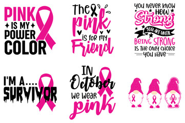 Cute Breast Cancer Quotes, Trendy Retro Style Illustration Pack Vector Illustration for Mug Design, Book Cover, Wrapping Paper