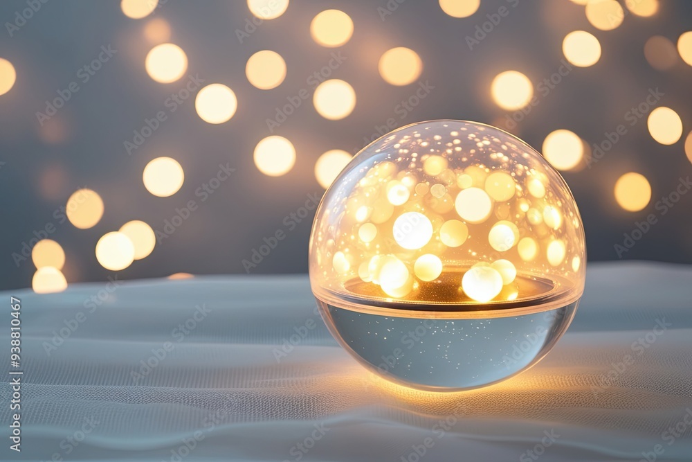 Poster luminous glow sphere with bokeh sparkle effect on clear airy surface