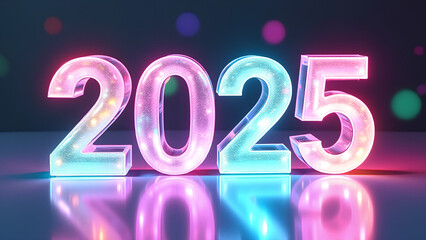 Shiny glass numbers "2025" with a holographic effect
