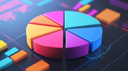 Fototapeta premium Colorful pie chart representing data analysis on a modern digital interface. Ideal for presentations and reports.