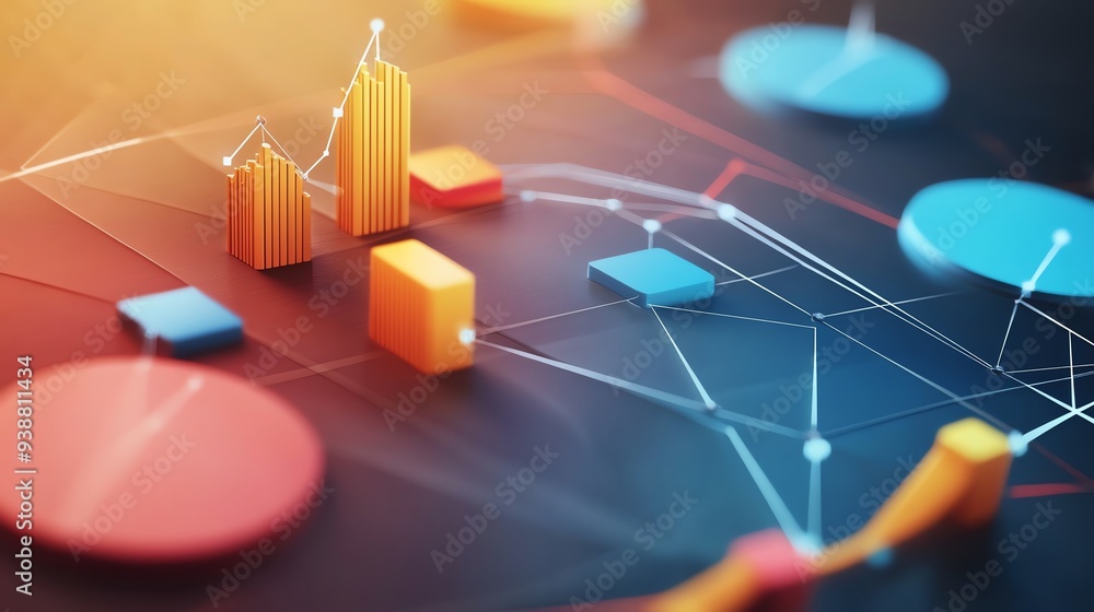 Poster colorful data visualization with charts and graphs, showcasing analytical insights and modern design