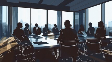 Fototapeta premium Silhouettes of Businesspeople in a Meeting Room