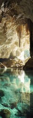An underground cave with a crystalclear river