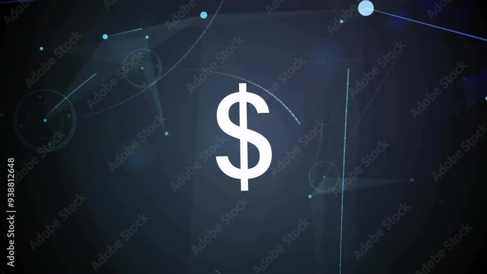 Poster Animating dollar sign with network connections and data processing in motion