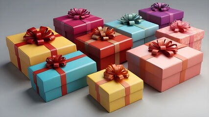Obraz premium 3D illustration of different colored gift boxes isolated on transparent background