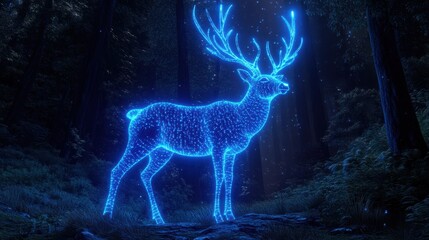 Glowing Reindeer in Forest at Night