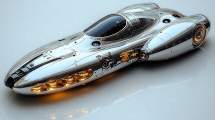 Futuristic Silver Sports Car with Glow Lights