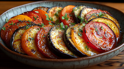 Fototapeta premium Beautifully arranged Ratatouille in a circular pattern