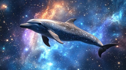 Fototapeta premium Dolphin Swimming Through a Starry Night Sky