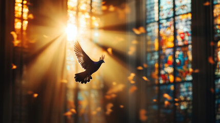 The bird is surrounded by a lot of sunlight, creating a warm