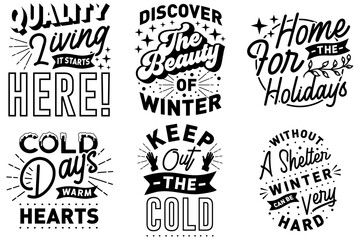 Fototapeta premium Simple Winter Day Typographic Emblems, Hand Lettering Set Vector Illustration for Mug Design, Bookmark, Social Media Post