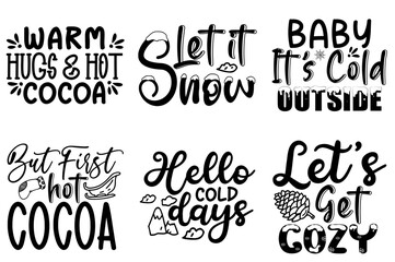 Classic Winter Typography, Trendy Retro Style Illustration Pack Vector Illustration for Logo, Vouchers, Wrapping Paper