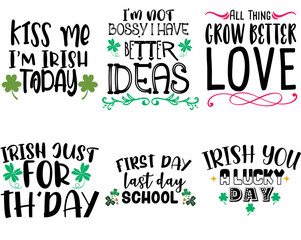 Decorative St Patricks Day Typographic Emblems, Calligraphy Collection Vector Illustration for Banner, Sticker, Printing Press