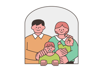 窓から覗いている家族のイラスト