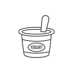 Yogurt container with a spoon icon in flat style. Dairy product background vector illustration on isolated background. Healthy food sign business concept.