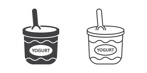 Yogurt container with a spoon icon in flat style. Dairy product background vector illustration on isolated background. Healthy food sign business concept.