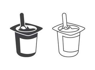 Yogurt container with a spoon icon in flat style. Dairy product background vector illustration on isolated background. Healthy food sign business concept.