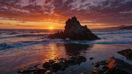 Obraz premium photo of sky view on the beach with beautiful sunset background made by AI generative