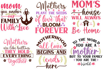 Decorative Mothers Day Inscriptions, Typography Bundle Vector Illustration for Banner, Wrapping Paper, Printable