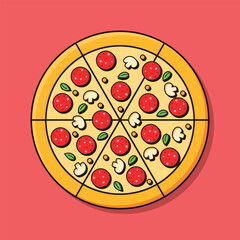 Pizza icon in flat style. Pepperoni food vector illustration on isolated background. Pizzeria sign business concept.
