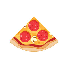 Piece of pizza icon in flat style. Pepperoni slice food vector illustration on isolated background. Pizzeria sign business concept.