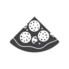 Piece of pizza icon in flat style. Pepperoni slice food vector illustration on isolated background. Pizzeria sign business concept.