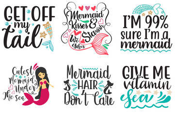 Vibrant Mermaid Labels And Badges, Hand Lettering Pack Vector Illustration for Printing Press, Stationery, Postcard