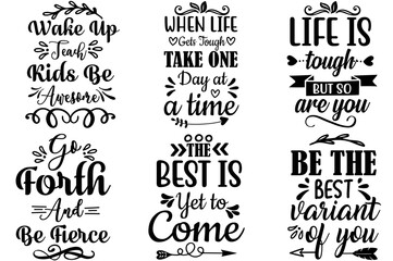 Cute Inspirational Hand Lettering, Typography Set Vector Illustration for Greeting Card, Sticker, Brochure