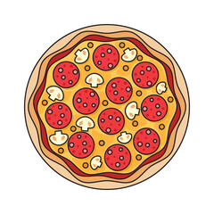 Pizza icon in flat style. Pepperoni food vector illustration on isolated background. Pizzeria sign business concept.