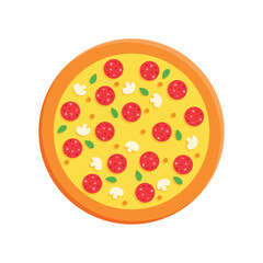 Pizza icon in flat style. Pepperoni food vector illustration on isolated background. Pizzeria sign business concept.