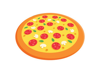 3D pizza icon in flat style. Pepperoni food vector illustration on isolated background. Pizzeria sign business concept.