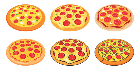 3D Pizza icons set in flat style. Pepperoni food vector illustration on isolated background. Pizzeria sign business concept.