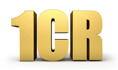 3d golden 1cr isolated on background. 3d illustration.	