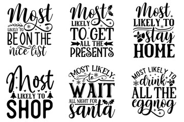 Obraz premium Classic Funny Christmas Calligraphic Lettering, Quotes Set Vector Illustration for Stationery, Logo, Advertising