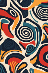 A colorful abstract design with swirls and lines