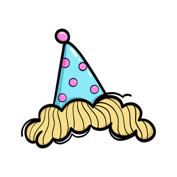 recommend clip art: Cartoon clown hat, joker hat, hat with hair, wig, blue pink hat