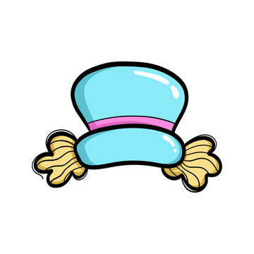 recommend clip art: Cartoon clown hat, joker hat, hat with hair, wig, blue pink hat