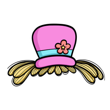 recommend clip art: Cartoon clown hat, joker hat, hat with hair, wig, blue pink hat