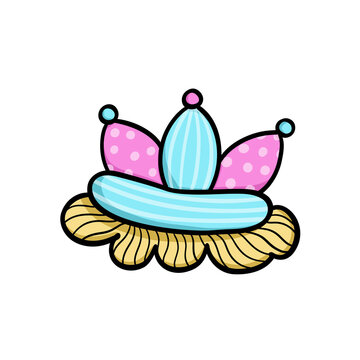 recommend clip art: Cartoon clown hat, joker hat, hat with hair, wig, blue pink hat