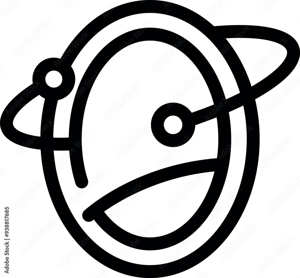 Poster simple line art icon logo representing a planet orbiting around a star, perfect for space exploratio
