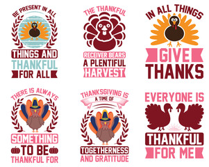 Simple Thanksgiving Trendy Retro Style Illustration, Typographic Emblems Bundle Vector Illustration for Banner, Presentation, Label