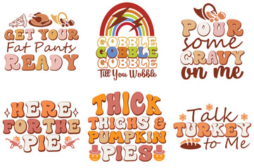 Colourful Thanksgiving Calligraphic Lettering, Hand Lettering Set Vector Illustration for Gift Card, Holiday Cards, Brochure