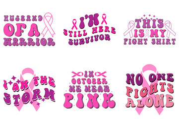 Elegant Retro Breast Cancer Calligraphy, Typographic Emblems Set Vector Illustration for Book Cover, Holiday Cards, Printing Press