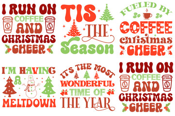 Cute Retro Christmas Trendy Retro Style Illustration, Hand Lettering Collection Vector Illustration for Packaging, Banner, Decal