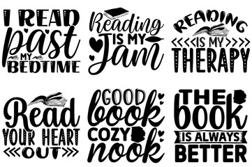 Cute Reading Inscriptions, Typographic Emblems Set Vector Illustration for Brochure, Newsletter, Mug Design
