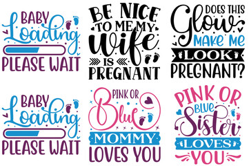 Simple Pregnancy Typographic Emblems, Hand Lettering Collection Vector Illustration for Gift Card, Label, Book Cover