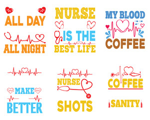 Modern Nurse Tshirt Design V Inscriptions, Phrases Pack Vector Illustration for Motion Graphics, Decal, Icon